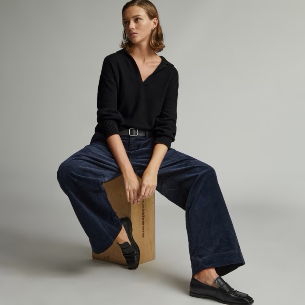 NEW Everlane Women’s Cashmere Polo Black Sweater Size XSmall - Picture 3 of 14